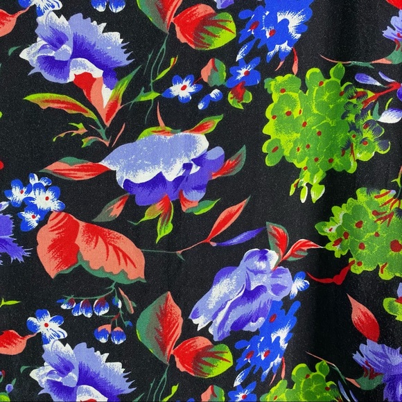 Vintage 80’s Black Bright Floral Print Swing Button Down Top XXL - Picture 5 of 7